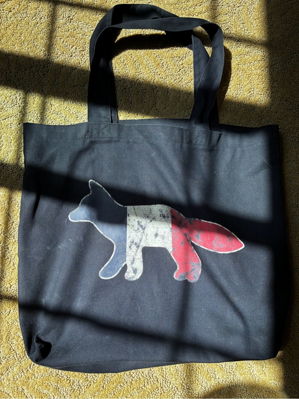 MAISON KITSUNÉ Black Canvas Tote with Tricolor Fox Print